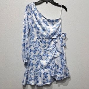 GB girls blue floral one shoulder dress 14 NWT